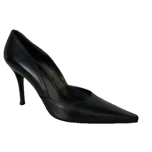 Stuart Weitzman Classic Pump Black Leather Point Toe Slim Heel Stiletto 10 - Picture 1 of 9